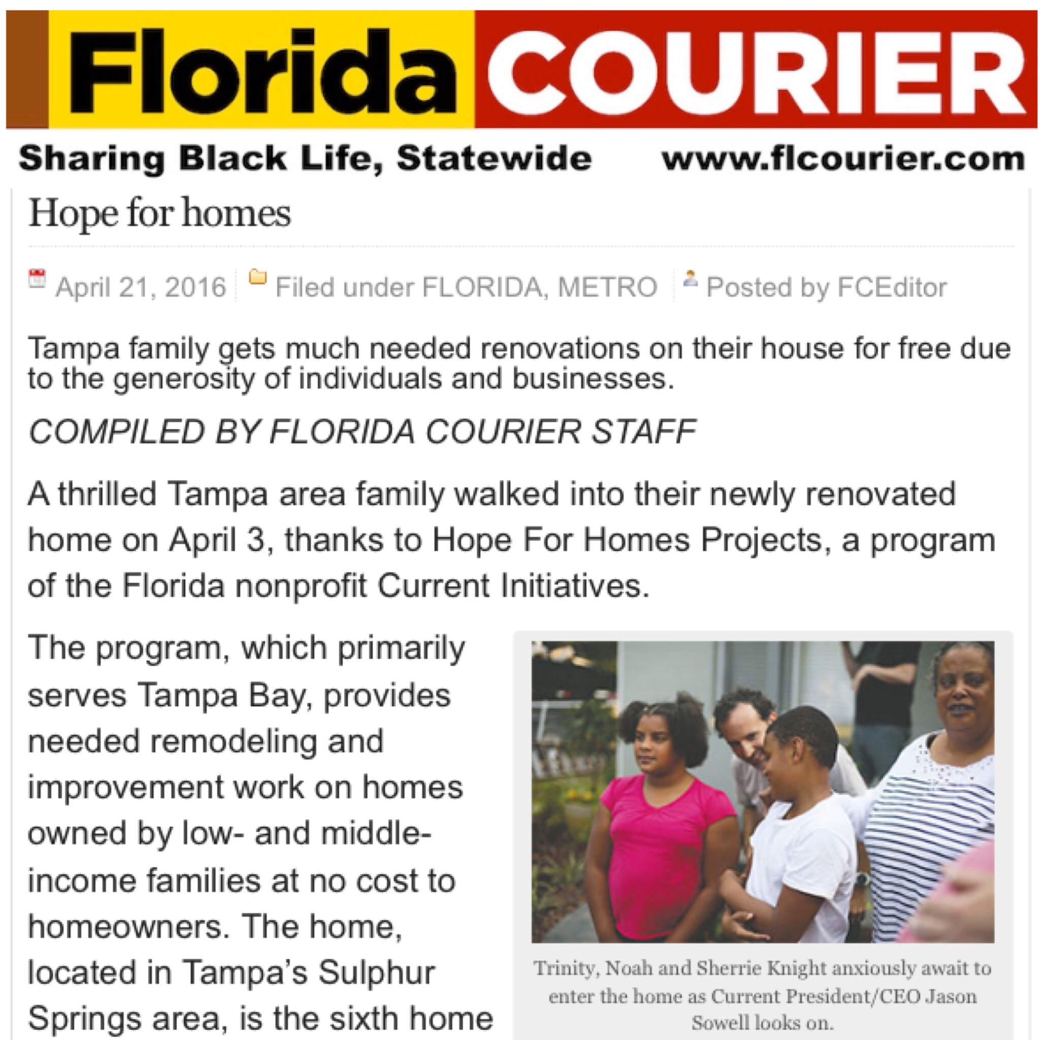 Florida Courier – Hope For Homes